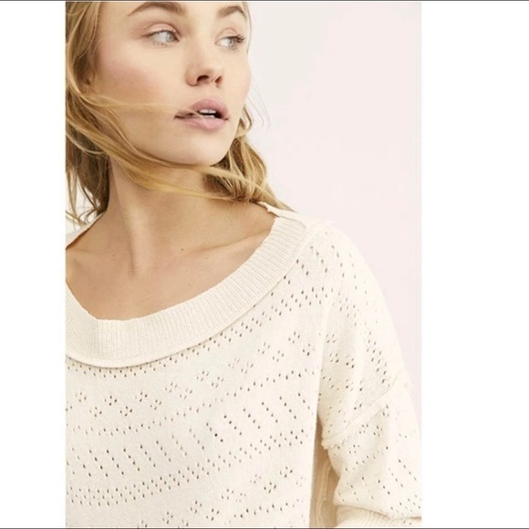 Free People Sand Castle Pointelle Cropped Boxy Knit Sweater - Picture 6 of 17